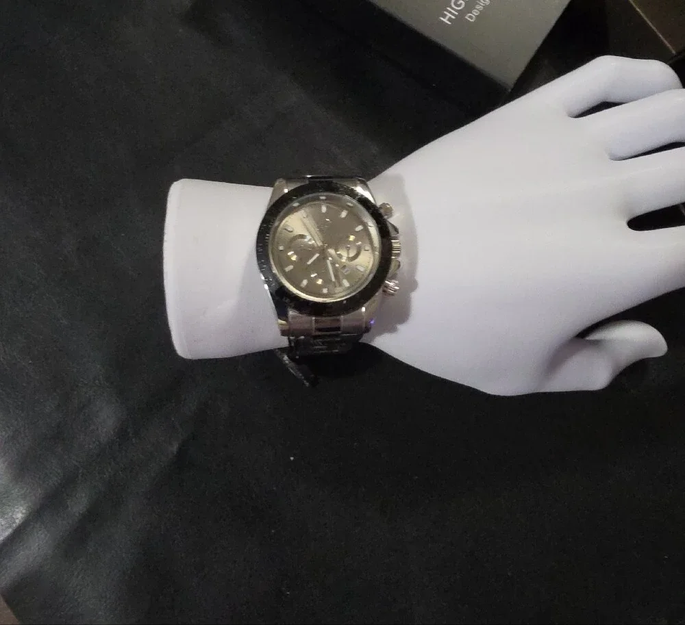 Men's Silver And Black AJs Brand Stainless Steel Watch